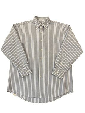 Vintage 90s Lands’ End Hyde Park Oxford USA Blue Stripe Button Down 15.5 32